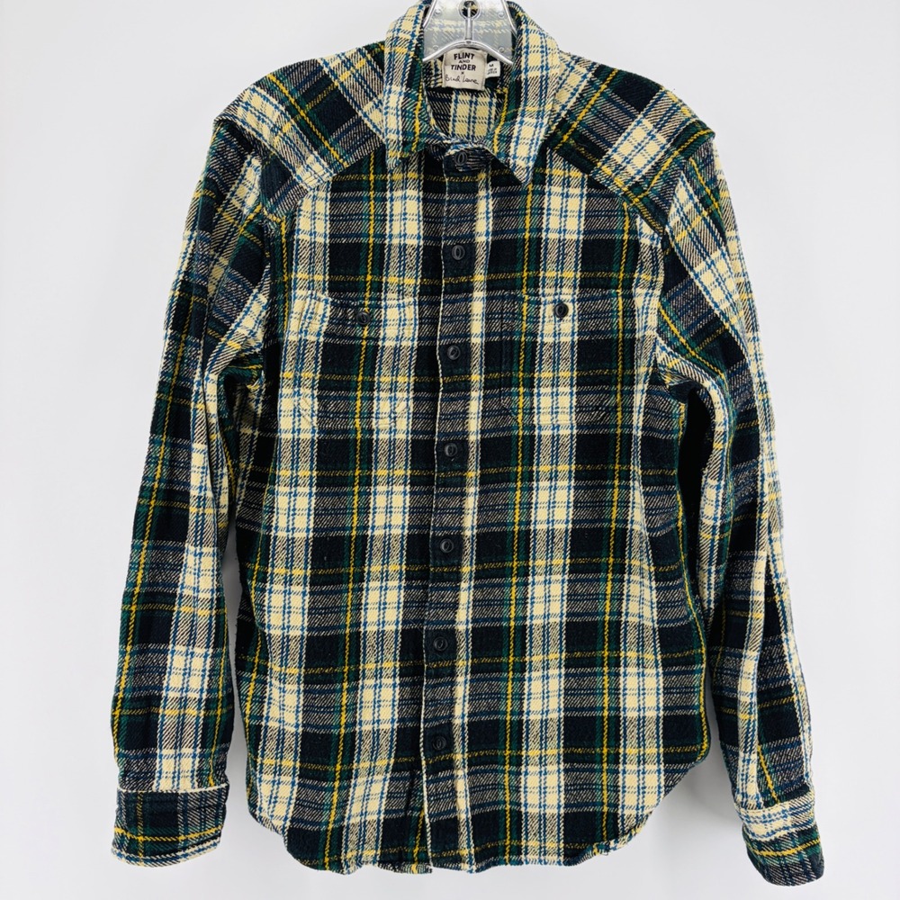 Flint and Tinder x Brad Leone Men Medium Plaid Flannel Button Down Shirt Green